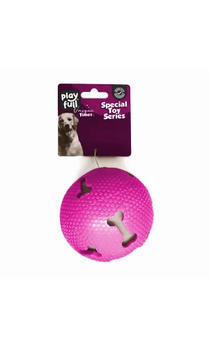Playfull Işıklı Kemik Desenli Plastik Top Köpek Oyuncağı 7,5 Cm Pembe