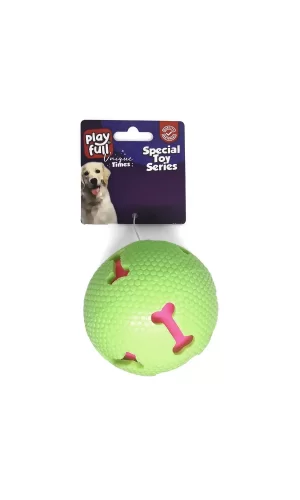 Playfull Işıklı Kemik Desenli Plastik Top Köpek Oyuncağı 7,5 Cm Yeşil
