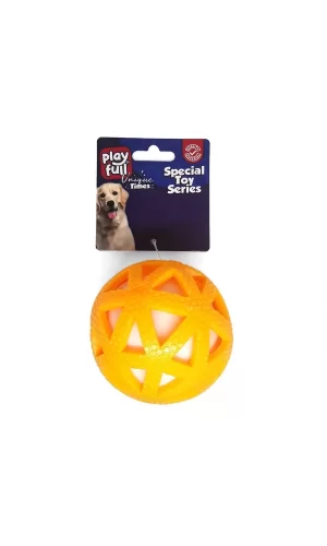 Playfull Işıklı Üçgen Desenli Plastik Top Köpek Oyuncağı 7,5 Cm Sarı
