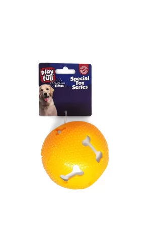 Playfull Sesli Kemik Desenli Plastik Top Köpek Oyuncağı 7,5 Cm Turuncu