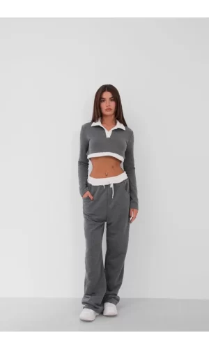 Polo Yaka Garnili Crop Sweatshirt