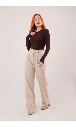 Premium Model Oturtmalı Krem Pantolon