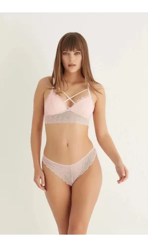 Pudra Destekli Çapraz Dantelli Bralet Takım 5527
