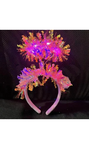 Püsküllü Led Işıklı Parlak Hologramlı Taç Pembe