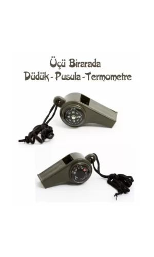 Pusulalı Termometreli Düdük - Survival Askılı Düdük
