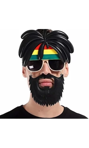 Rasta Peruklu Rasta Sakallı Bob Marley Bıyıklı Parti Gözlüğü 27x18 Cm