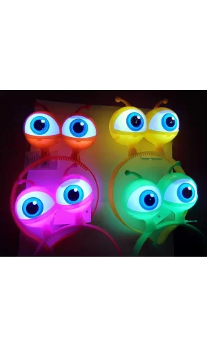 Rengarenk 3 Farklı Fonksiyonda Yanan Led Işıklı Uzaylı Göz Taç 1 Adet 18x12 Cm
