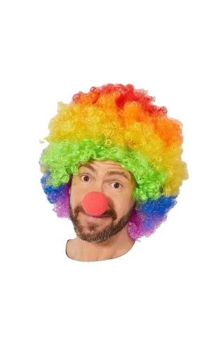 Rengarenk Gökkuşağı Afro Bonus Peruk Ve Kırmızı Renk Sünger Burun 120 Gr