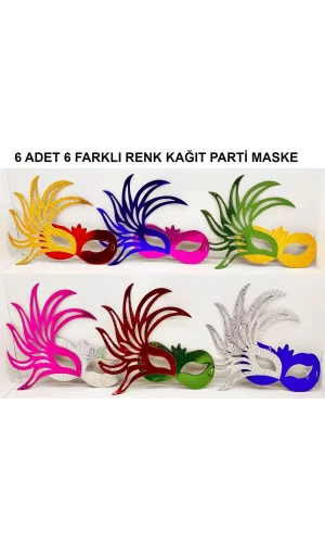 Rengarenk Kağıt Malzemeden İmal Parti Balo Maskesi 6 Adet