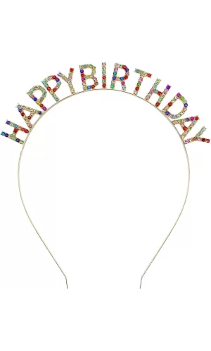 Rengarenk Kristal Taşlı Ekstra Lüks Gümüş Kaplama Happy Birthday Taç 16x17 Cm