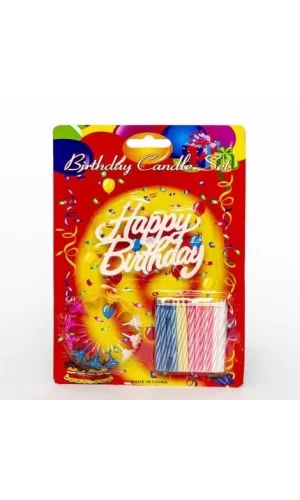Rengarenk Mumlu Beyaz Happy Birthday Yazılı Doğum Günü Mumu 12 Adet