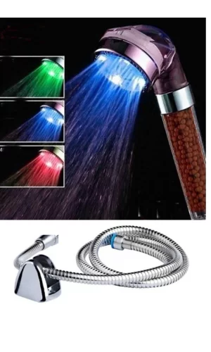 Renk Değiştiren Led Işıklı Duş Başlığı Seti- Hortum Askı Seti (pilsiz- Elektriksiz)