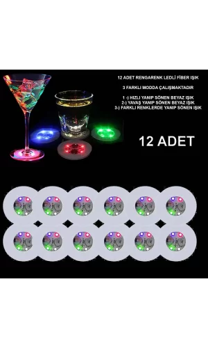 Renkli Led Işıklı Bardak Altlığı - Dekoratif (12 Adet, Pilli)