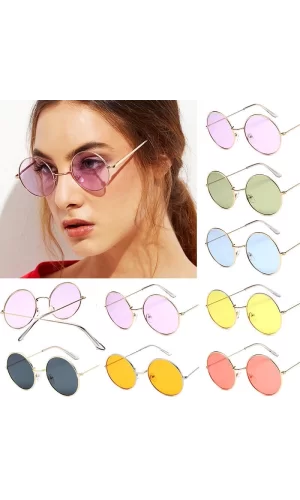 Renkli Lennon Retro İmaj Gözlükleri 6 Renk 6 Adet