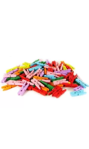 Renkli Mini Ahşap Mandal (100 Adet)