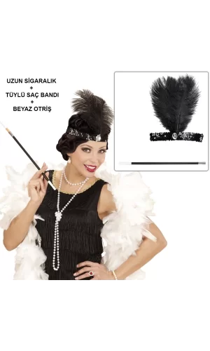 Retro Charliston Otrişli Aksesuar Seti – 2039ler 9039lar Gatsby Kostüm Seti