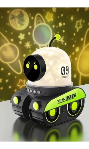Robot Projeksiyon Gece Lambası Hoparlörlü Şarjlı Yıldızlı Gökyüzü Temalı Led Projeksiyon Lambası