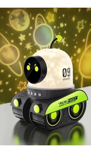 Robot Projeksiyon Gece Lambası Hoparlörlü Şarjlı Yıldızlı Gökyüzü Temalı Led Projeksiyon Lambası