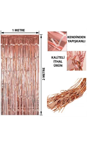 Rose Gold Püsküllü Kapı Perdesi - Parti, Bekarlığa Veda, Doğum Günü 1x2 M