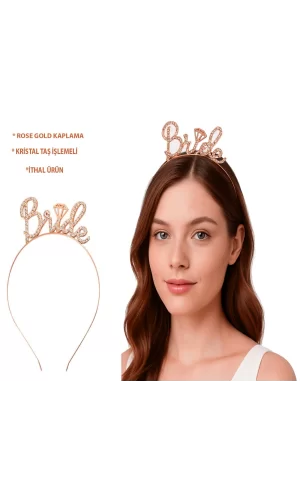 Rose Gold Renkli Taşlı “bride” Gelin Tacı – El Yazısı Yazı Tipiyle