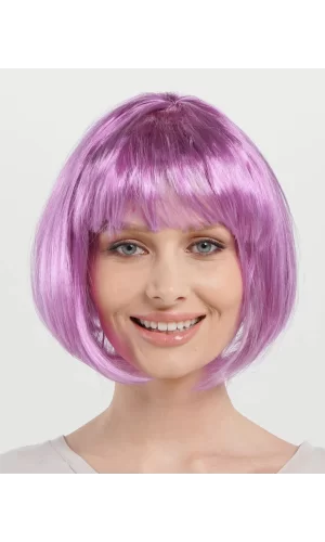 Rose Pembe Renk Düz Kesim Küt Parti Peruğu Kısa Takma Saç