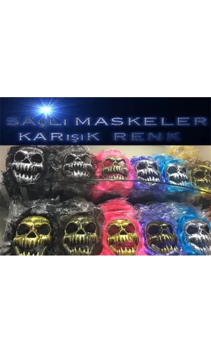 Saçlı Kuru Kafa İskelet Maske 1 Adet