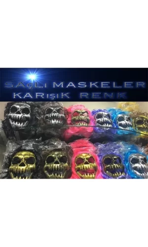 Saçlı Kuru Kafa İskelet Maske 1 Adet