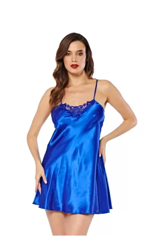 Saks Mavi Saten Gecelik - M-264