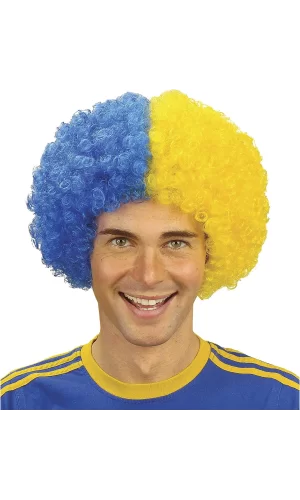 Sarı Lacivert Kıvırcık Afro Bonus Taraftar Peruğu