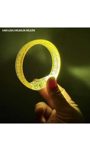 Sarı Led Işıklı Baskı Yapılabilen Pilli Bileklik Bilezik 1,5 Cm Genişlik