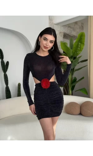 Sarih Gül Detaylı Elbise