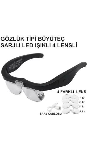 Şarjlı Gözlük Büyüteç  4 Farklı Lens 11537dc