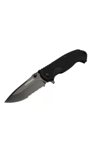 Schrade 5-1 Siyah Kamp Çakı 20cm- Yarı Otomatik, Testere Detaylı, Kemerlikli