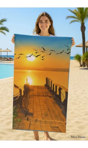 SeaDream Tropikal Desenli Plaj Havlusu 70X140 Cm Günbatımı