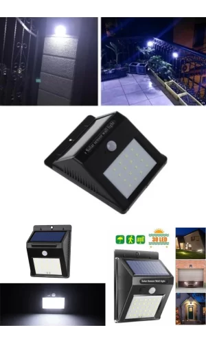 Sensörlü Solar Duvar Lambası 20 Ledli