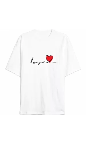 Luz&Pos Sevgililer Günü İçin Özel Tasarım Love Baskılı T-shirt - Beyaz