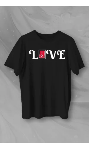 Sevgililer Günü İçin Özel Tasarım Love Baskılı T-shirt - Siyah