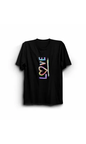 Luz&Pos Sevgililer Günü İçin Özel Tasarım Love Baskılı T-shirt - Siyah