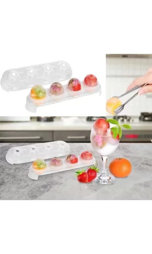 Silikon Tabanlı 4 Bölmeli Şeffaf Buz Kalıbı Yuvarlak Buzluk