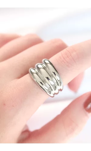 Silver Renk Ayarlanabilir Çizgili Bombe Yüzük