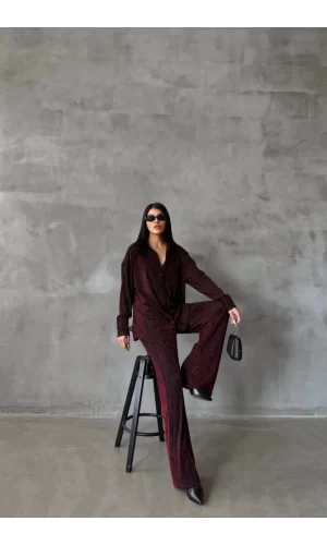 SİMLİ GÖMLEK - PANTOLON TAKIM - Bordo