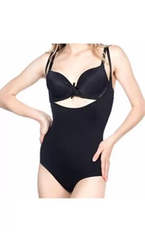 Siyah Açık Göğüs Çıtçıtlı Dikişsiz Korse - 756