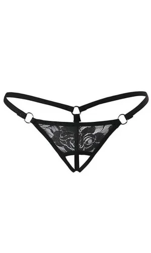 Siyah Dantelli Özel Bölgesi Açık G-string Tm1167