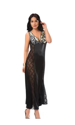 Siyah Dantelli Saten Gecelik - 085