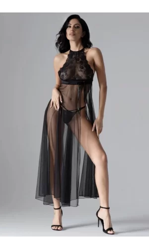 Siyah Dantelli Tül Gecelik - M075