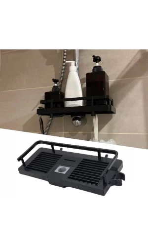 Siyah Duş Borusuna Sabitlenen Banyo Duş Rafı Şampuanlık Sabunluk Organizer