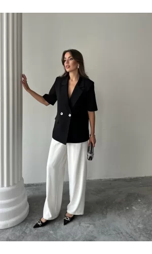 Siyah Kısa Kollu Blazer Ceket
