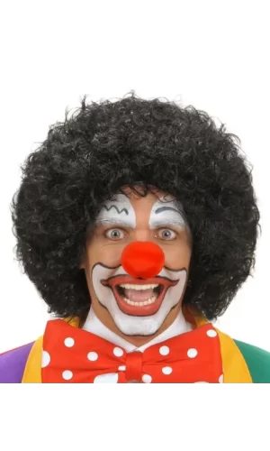 Siyah Kıvırcık Afro Peruk ve Kırmızı Sünger Burun Seti