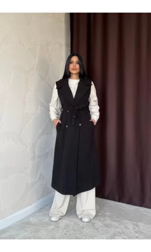 Siyah Kolsuz Kaşe Kaban