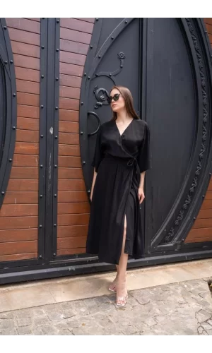 Siyah Kuşaklı Yarım Kollu Elbise